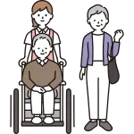 Wheelchair Senior Couple And Female Caregiver SVG Icon